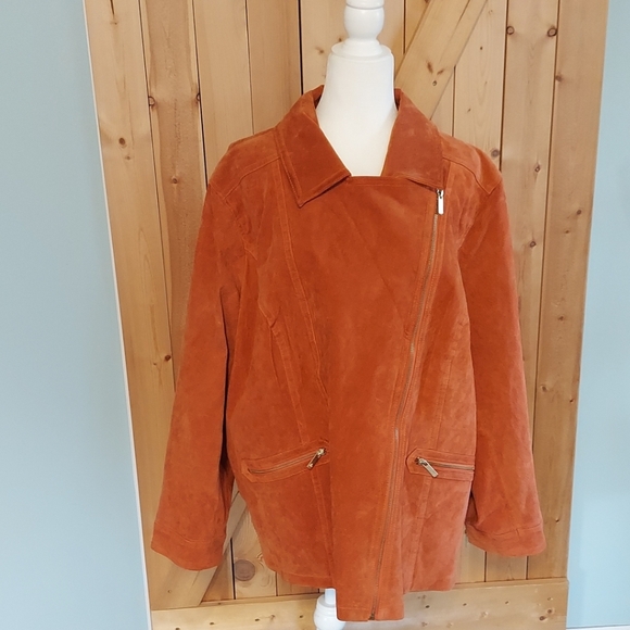 Dennis Basso Orange Suede Leather Jacket Motorcycle Style Women’s Size XXXL 3X - Picture 9 of 11
